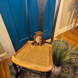 Cane Rocking Chair Real Wood Pillow Included