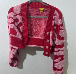 Daisy Cropped Knit Cardigan Red Pink