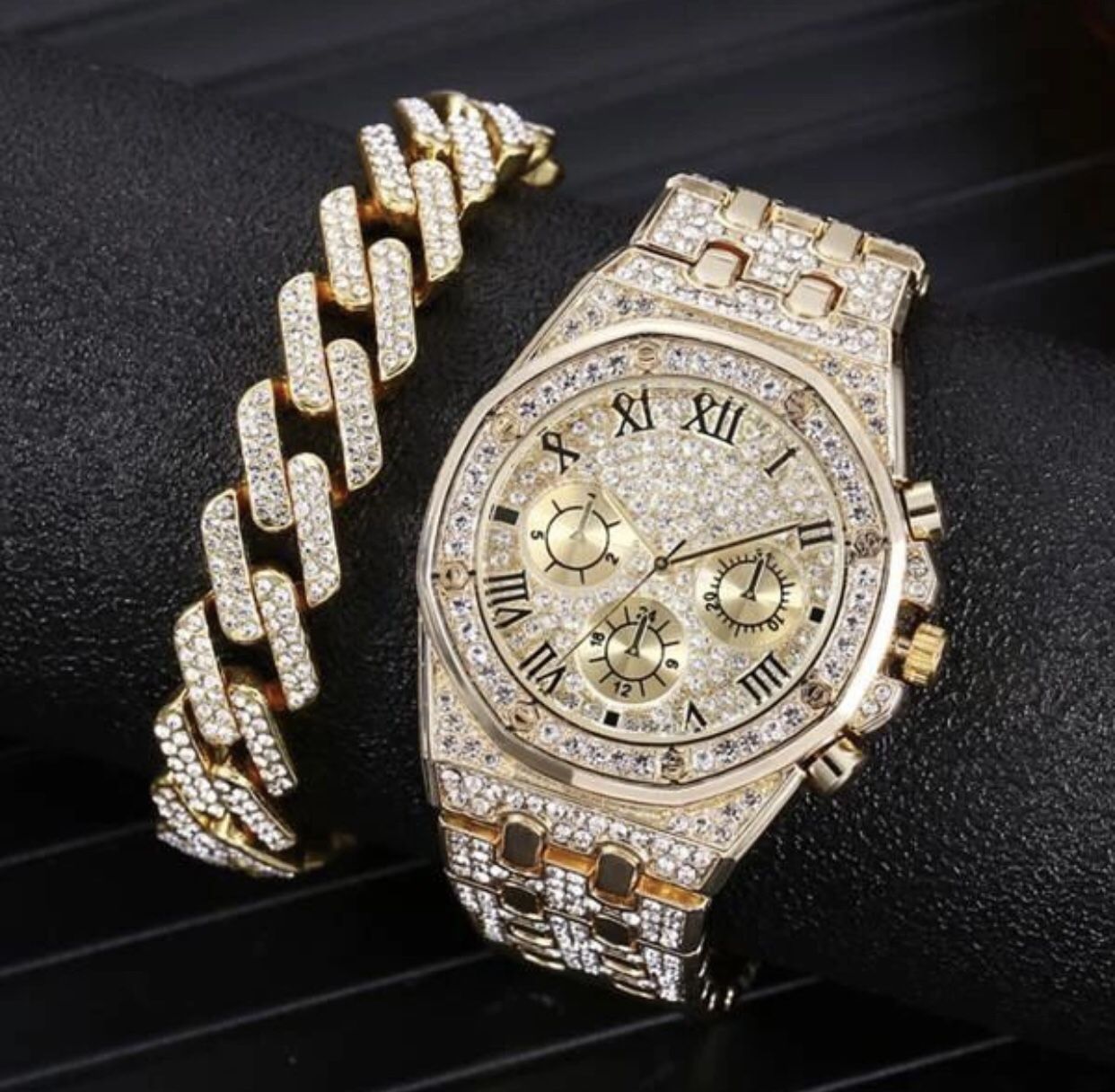 Iced Out Bling Watch With Cuban Link Bracelet  *See My Other Items *