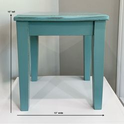 Small Freshly Hand Painted Aqua Blue Wood Table with Distressed Edges & Matte Poly Finish