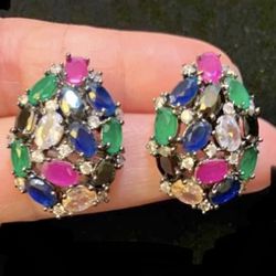 Stunning Multi Stones Earrings In American Diamonds 