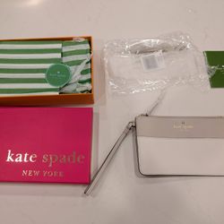 NEW Kate Spade Leather Wristlet Slim Bee Cedar Street Handbag Bag - Linen White Color