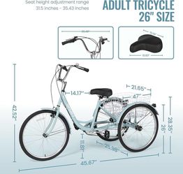 Adult Tricycle 7 Speed Trikes 3 Wheel 26 Inch 3 Wheel Bikes for Adults, Trike for Women Men, with Front & Rear Removable Wheeled Baskets - Seniors & C