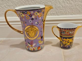 Maximalist Gold & Purple Medusa Carafe Set – Greek Key Design