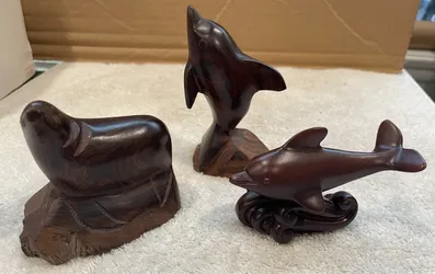 LENOX HANDCRAFTED WOOD DOLPHIN FIGURINE SCULPTURE + IRONWOOD DOLPHIN & SEAL