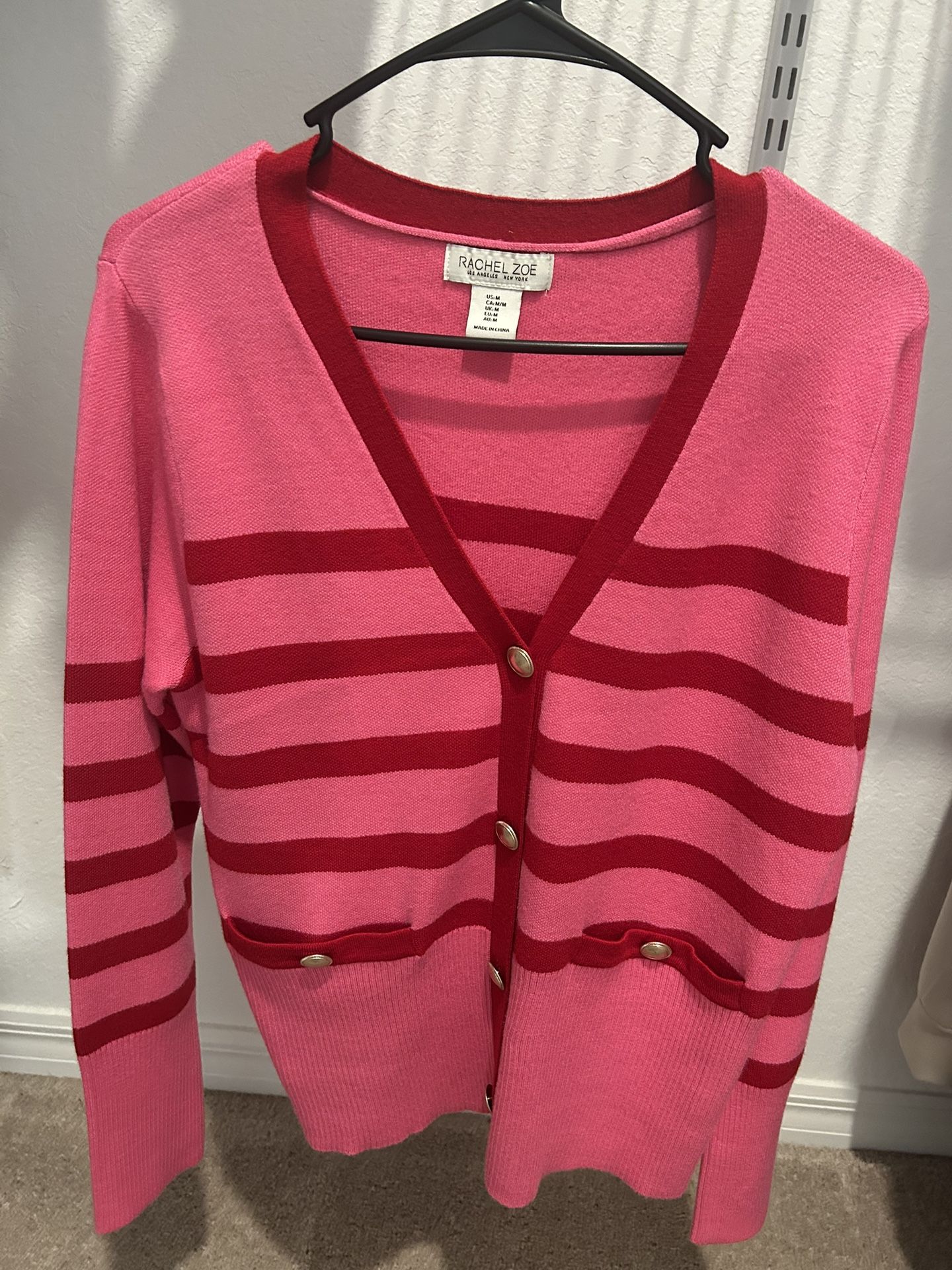 💖 Rachel Zoe Pink & Red Striped Knit Cardigan 💖.New Without Tag