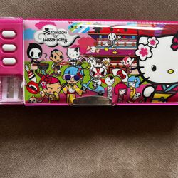 Hello Kitty Tokidoki Double Side Multi Compartment Pencil Case New 