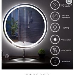 LED Bathroom Mirror,24 Inch Round Wall Mounted Vantiy Mirror ,3-Colors of Light with Adjustable Brightness,IP54 Waterproof and Anti-Fog,Backlit Vantiy