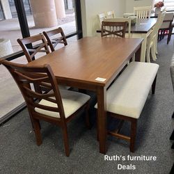 6-pc Dining Table Set Walnut Finish 
