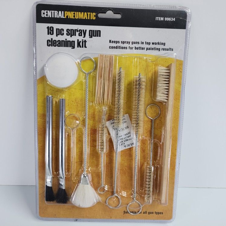 CENTRAL PNEUMATIC
19 pc spray gun cleaning kit
Keeps spray guns in top working conditions for better painting results
Kit includes:
(10) Wood pick