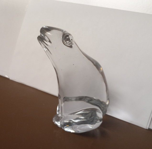FM Rinneby Signed Art Glass Frog Paperweight Crystal Clear