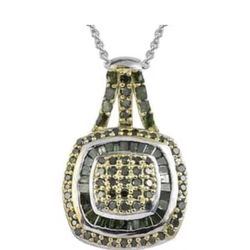 Genuine Green Diamond Cushion Cluster Necklace -  new!