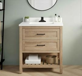 💝 Home Decorators Collection
Autumn 30 in. Single Sink Freestanding Weathered Tan Bath Vanity with White Engineered Stone Top (Assembled)