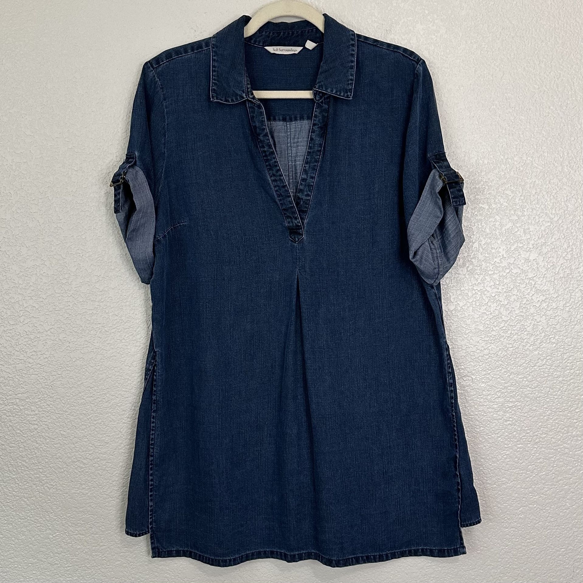 Soft Surroundings 100% Tencel Lyocell Blue Denim Tunic Top, Sz Large