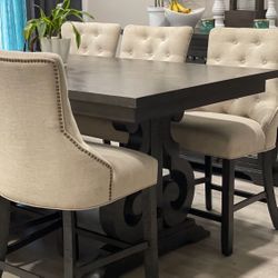 Rustic Grey Counter Height Dining Table Set