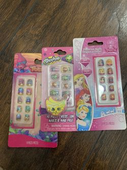 Kids fun press on nails, trolls, shopkins, disney princess