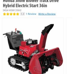 Honda Snowblower Track Drive Hybrid HSM336I Electric Start 36"