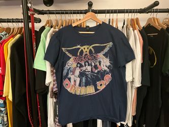 Aerosmith Dream On Graphic Band Tee Navy Charcoal Heavyweight Size Large