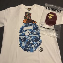 Bape Tee, White And blue, Size M