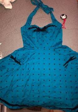 Hell Bunny blue polka dot dress