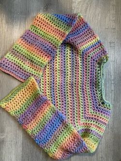 Crochet Rainbow Long Sleeve Crop Top (Small-Medium)