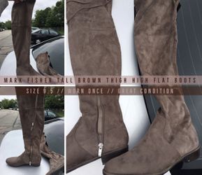 MARC FISHER THIGH HIGH FLAT BROWN BOOTS SIZE 9.5 WORN ONCE