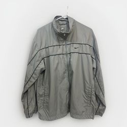 NIKE Nylon Jacket M Gray One Point Embroidered Swoosh Y2K Waterproof Windbreaker
