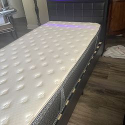 Upholstered Twin Size Bed Frame With a Storage Headboard and LED Light With Mattress “Almost New” $300 Firm On Price