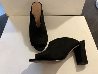 Black Chunky Heel Slip On Shoes