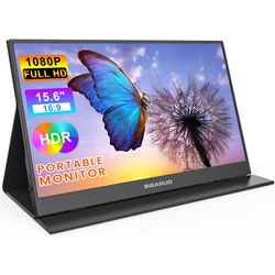 Portable IPS Monitor, 15.6" 1080p FHD, USB-C HDMI, HDR, Slim, Case & Speakers