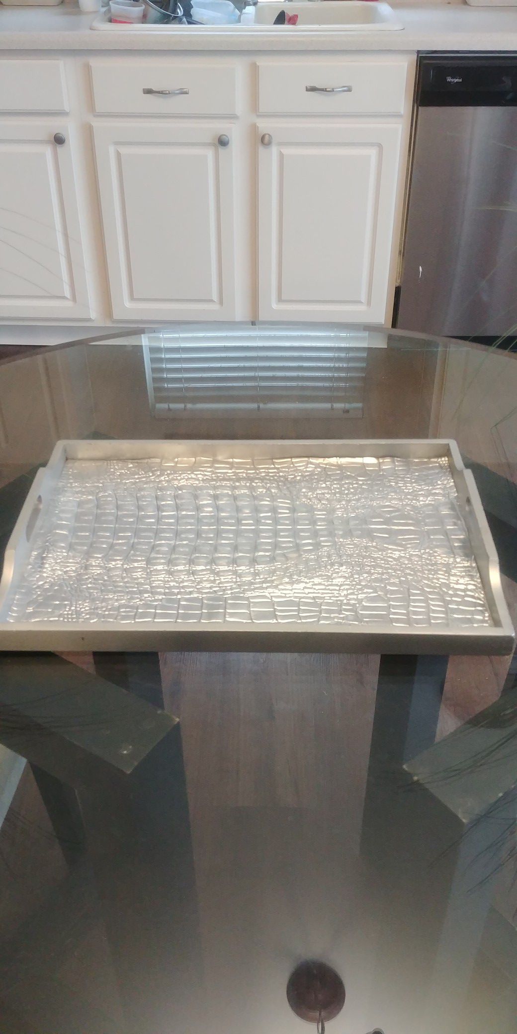 Handmade silver snakeskin print shiny wooden luxe tray home decor