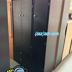 Black Storage Wardrobe Closet 2 Drawers With Storage Shelves 