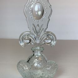 Vintage Fleur de Lis Pattern Glass Perfume Bottle. Clear Glass French Bottle