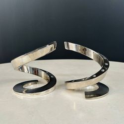 Pair of Silver Plate Coil Snake Candle Holders by Bertil Vallien for Dansk, c.1970’s - Delivery Available