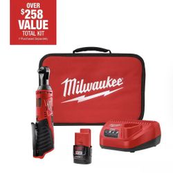 Milwaukee M12 Cordless Electric 3/8in. Ratchet Kit, With 1 Battery, 12 Volt,