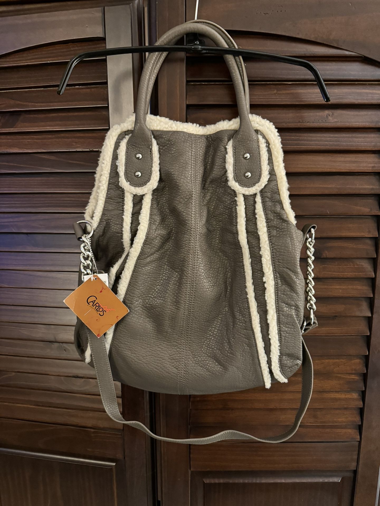 NWT Carlos by Carlos Santana Large Grey Shoulder Bag w/sherpa design   See photos for complete details and description    It has a snap closure and a 