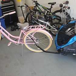 BCA 26 in. Charleston Adult Female Cruiser Bike, Pink And Schwinn Shuttle Bicycle Trailer 