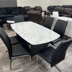 Modern Stylish Sintered Stone Dining Table with 6 Chairs