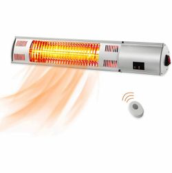 Patio Heater, Electric Heater with Remote Control, Indoor/Outdoor Wall-Mounted Infrared Heater,Rose Golden Tube for Instant Warm, 1500W Outside Patio 