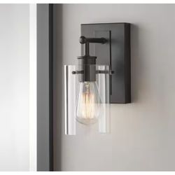 Hampton Bay Regan 4.5 in. 1-Light Espresso Bronze Bathroom Vanity Light with Clear Glass Shade @797