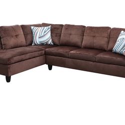 NEW Ainehome 97" Wide Chocolate Flannel L-Shaped Living Room Sectional Sofa Set