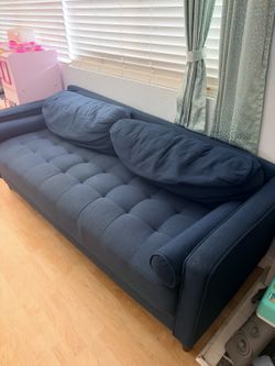 Navy Blue Mid-Century Tufted Couch