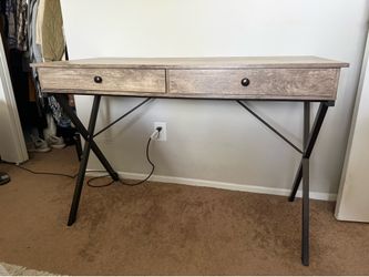 Grey wash-2 Drawers Writing Desk with Black Steel Frame, 43.2”x20.5“x30