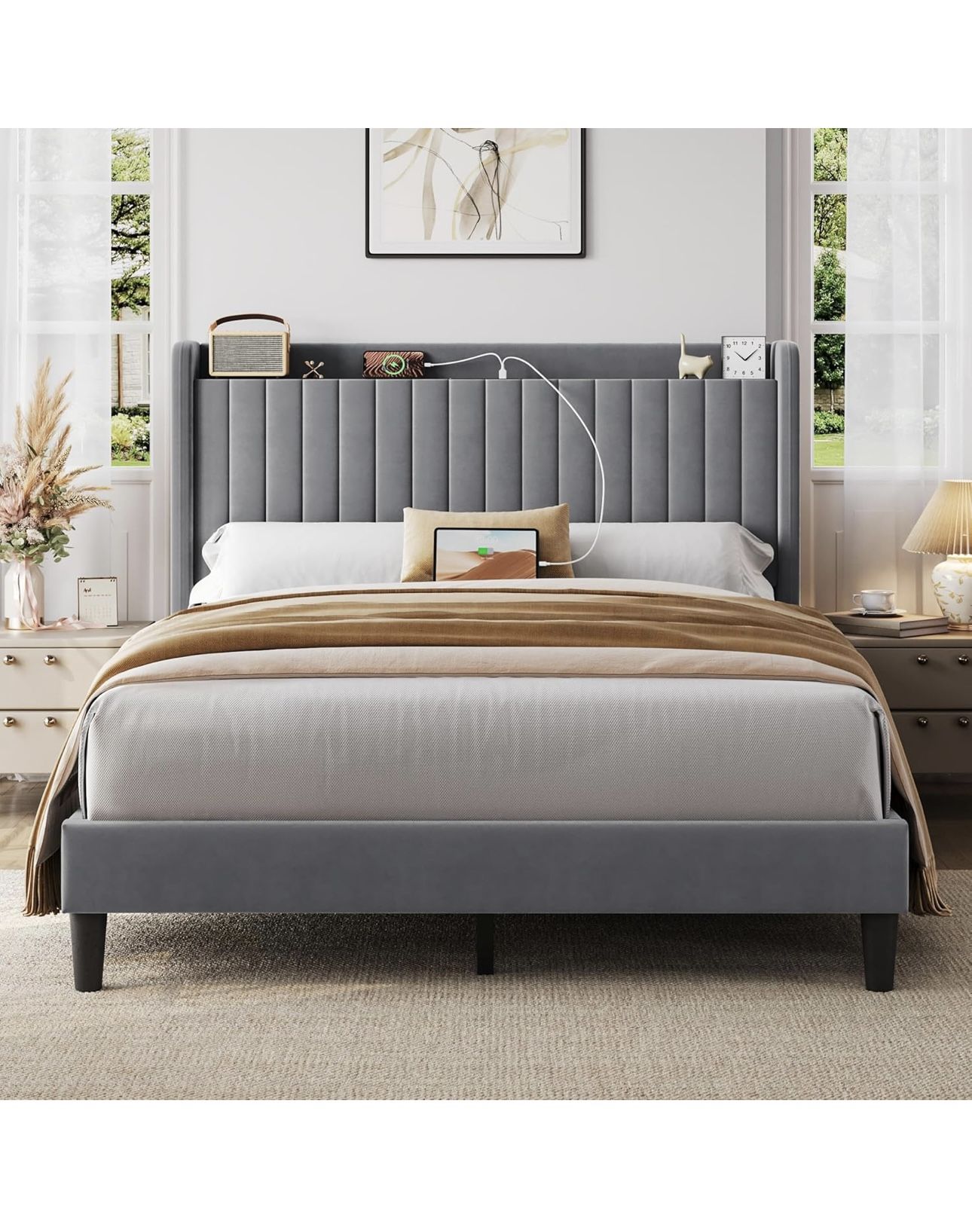 Brand New Queen Size Bed Frame Light Grey