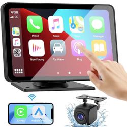 7" HD Portable Car Stereo Touch Screen with Wireless Android Auto, Backup Camera, Car Audio Receivers with Voice Control, Mirror Link, Bluetooth, GPS 