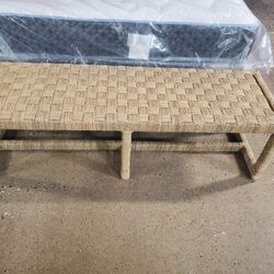  Bohemian Seagrass and Mahogany Wood Accent Bench(New)