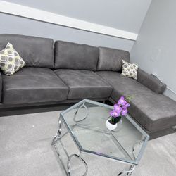 “L” Shape Sectional Grey Faux Leather 🔥🔥🔥🔥