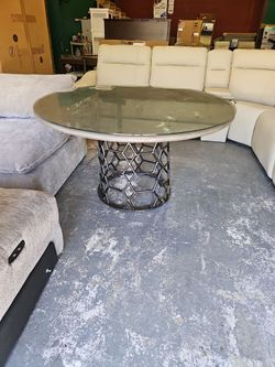 Custom made Concrete round dining room table w/ glass top- 55" in diameter