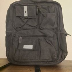 Bella Russo Black Canvas Multi Pocket USB Port Laptop Backpack 