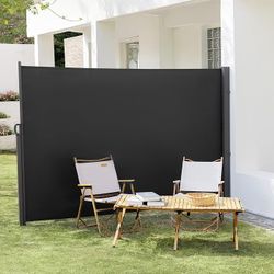 Retractable Side Awning 146" x 71" Charcoal Gray, Privacy Screen Protection Awning, Waterproof & UV-Resistant Outdoor Side Pull Shade, for Patios, Bal